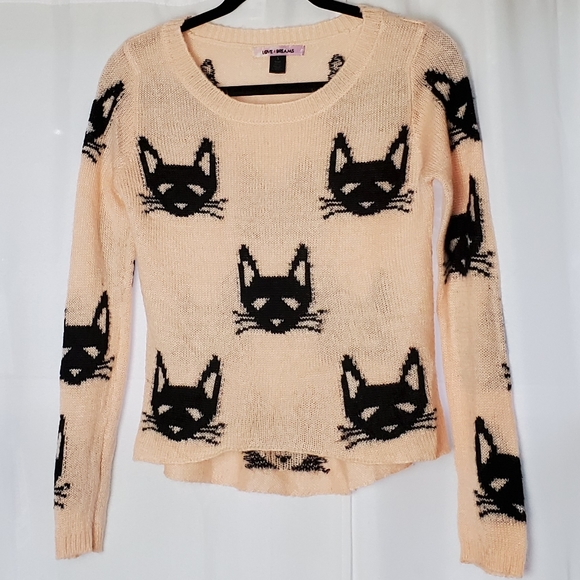 Love & Dreams Sweaters - 🐱 Pink cat pattern crew neck knit sweater